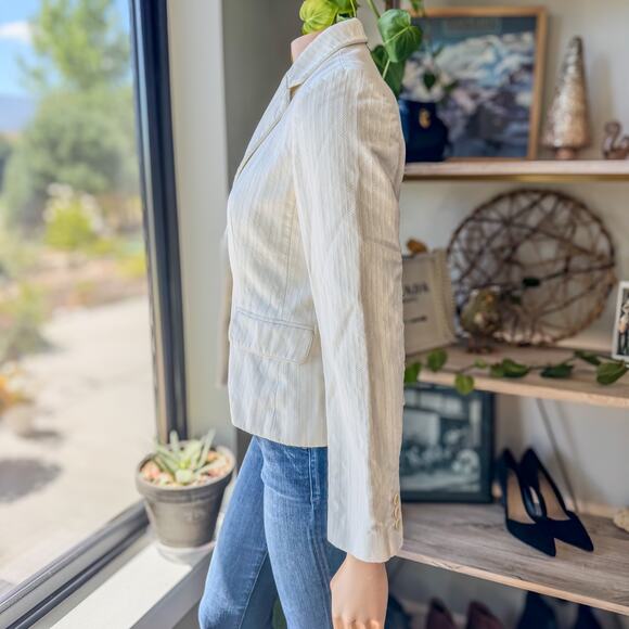 Vintage Banana Republic Cream Striped Tweed Knit Blazer Shoulder Pads, Women's 6 - Picture 2 of 11